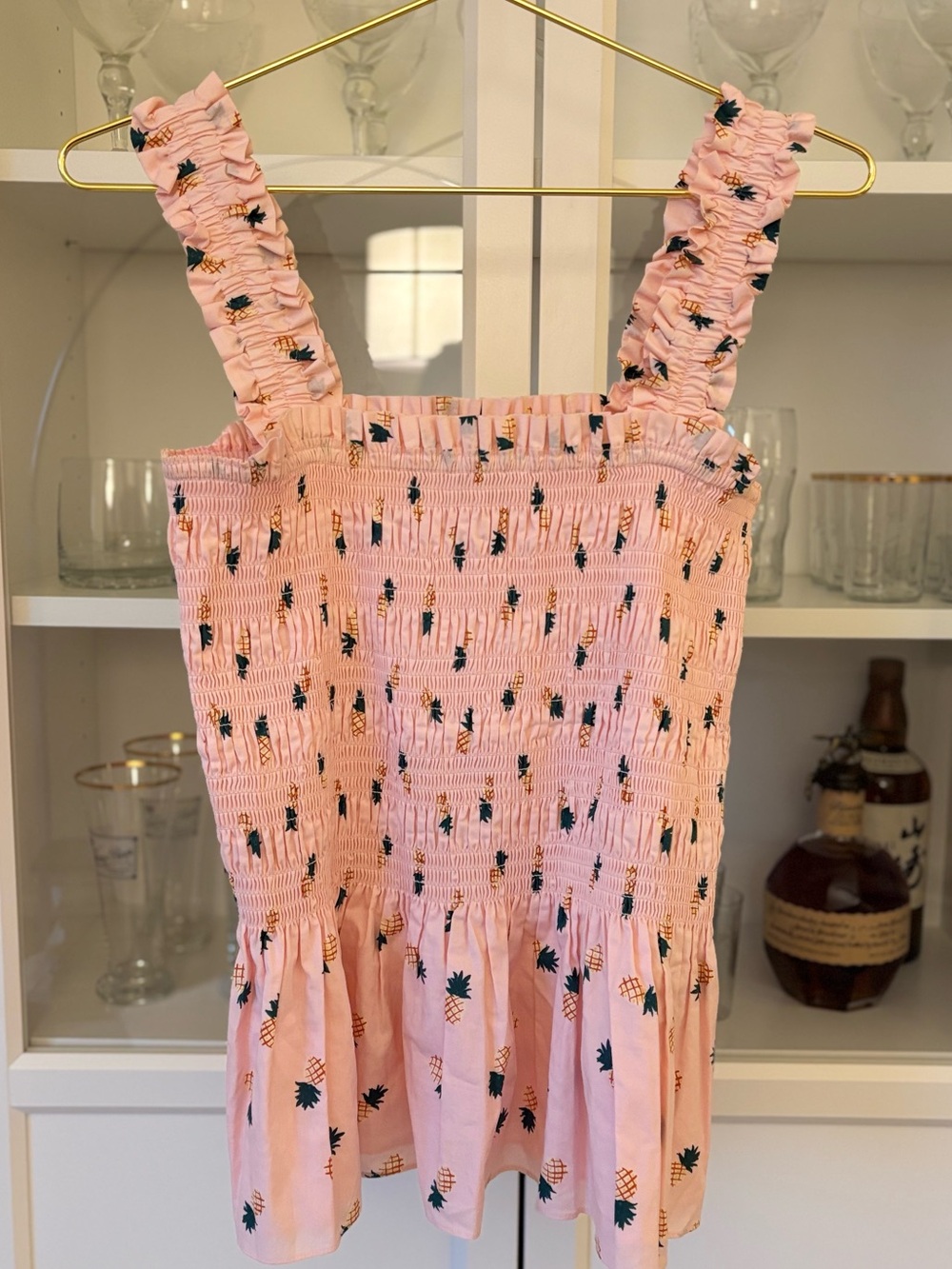 Kate Spade Pineapple Smocked Peplum Top NWOT Size M Pink Summer Resort Vacation